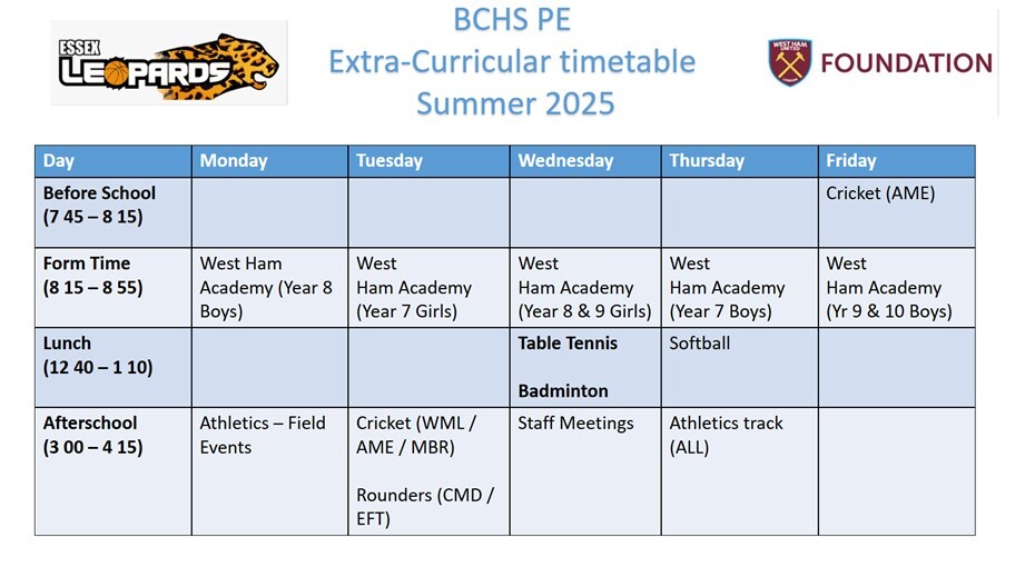 Sports Clubs Summer Term 2025